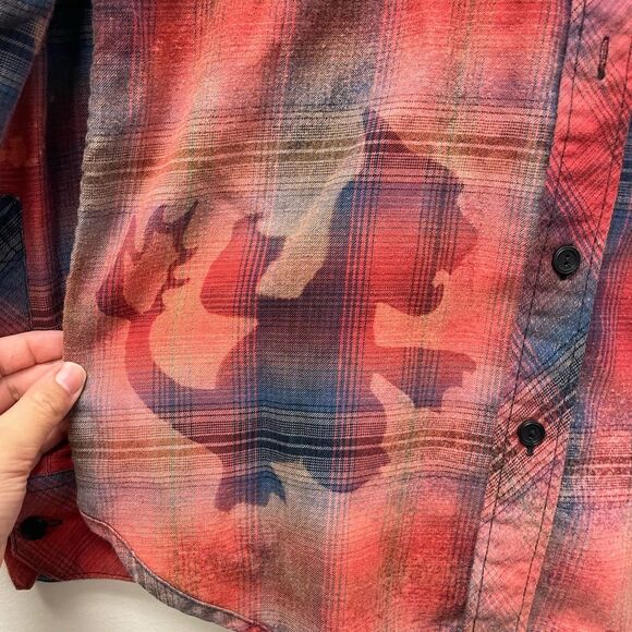 RVCA Bleached Red Chameleon Pokémon Pokeball Flannel Handmade Mens S - Picture 2 of 6